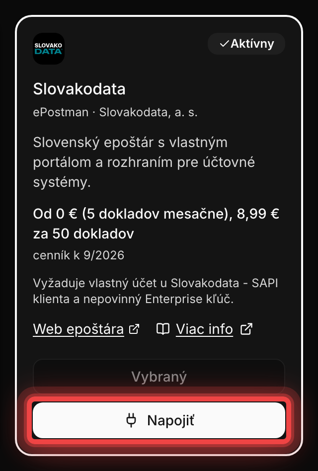 Karta Slovakodaty v zozname epoštárov v Monivio
