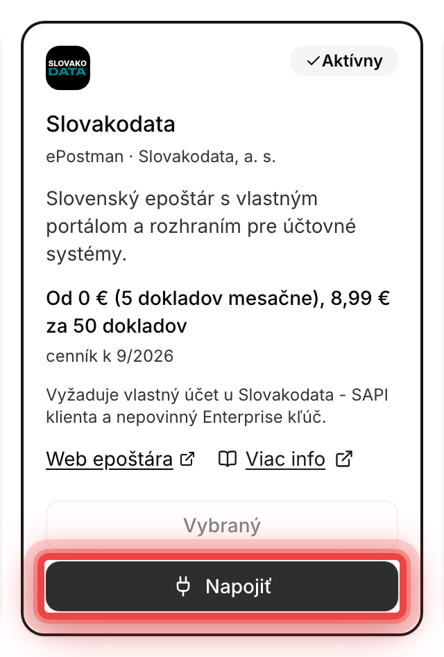 Karta Slovakodaty v zozname epoštárov v Monivio