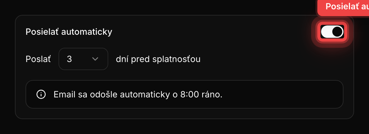 Prepínač automatického odosielania s výberom počtu dní