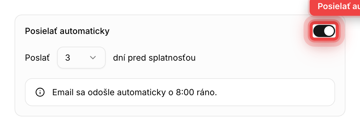 Prepínač automatického odosielania s výberom počtu dní