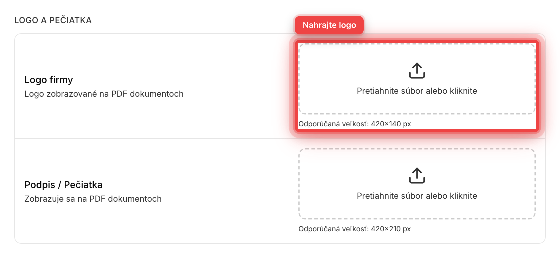 Dropzone pre nahratie loga