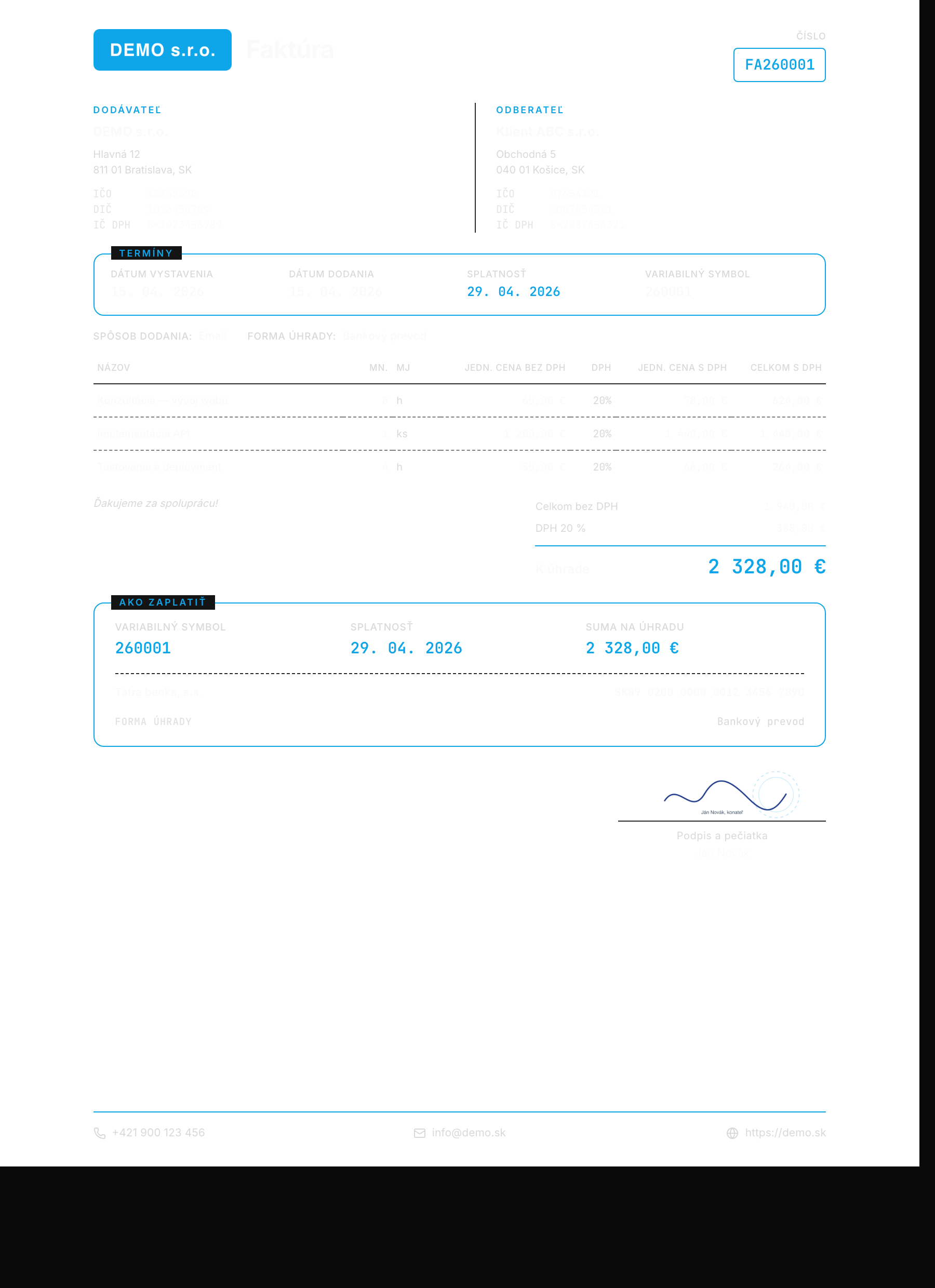 Finálny vzhľad PDF faktúry
