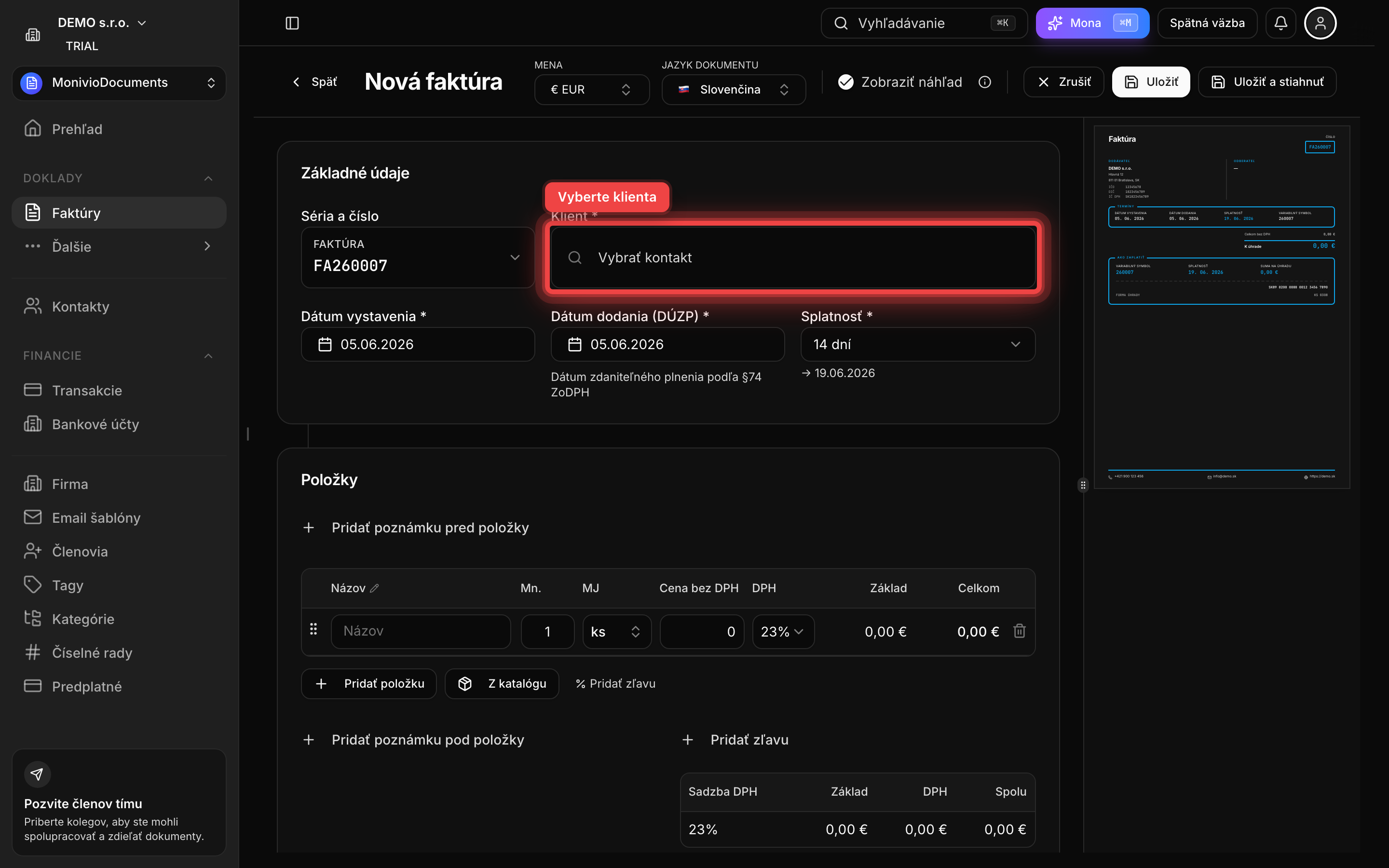 Dropdown výberu klienta s vyhľadávaním