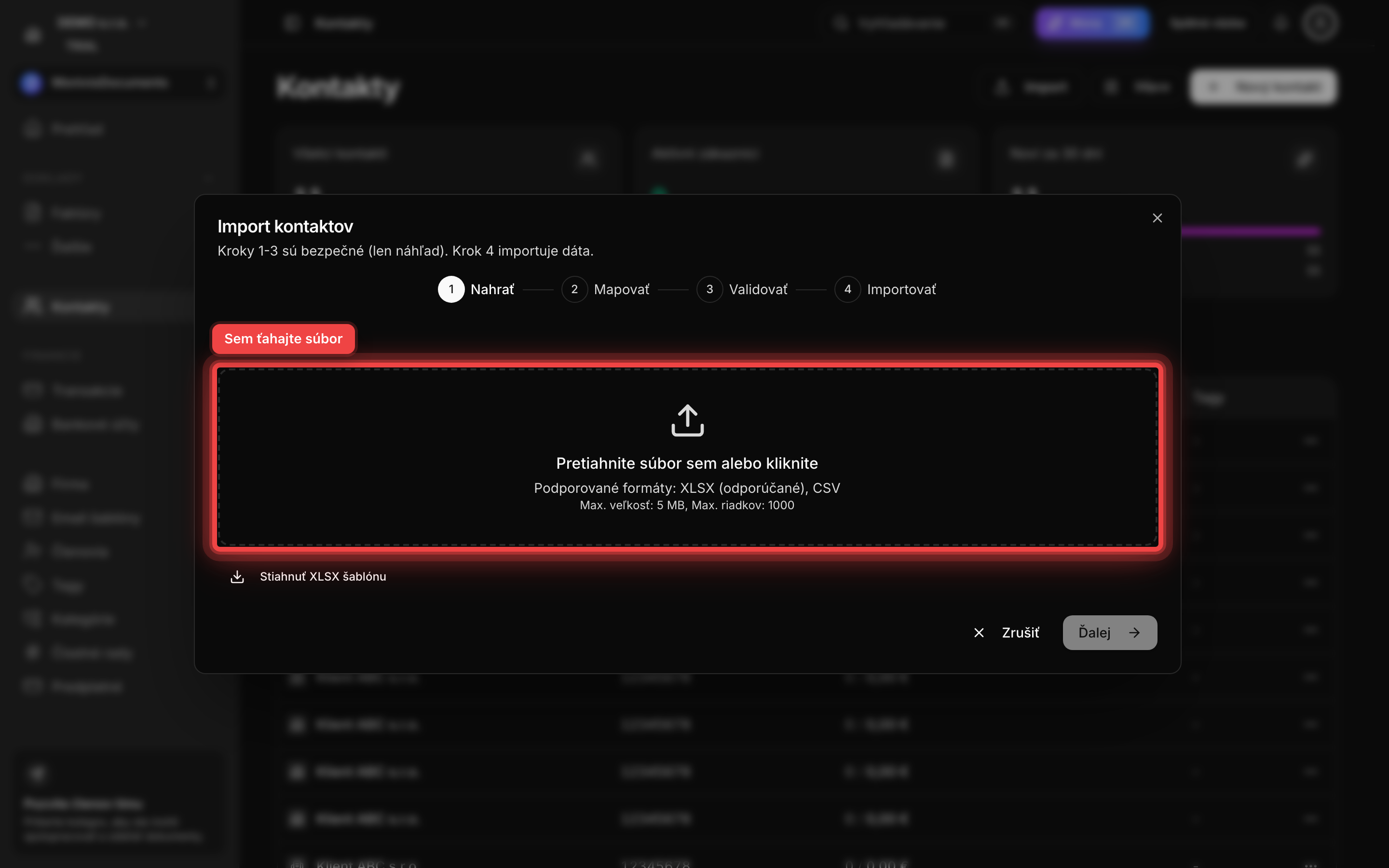 Krok 1 wizardu - dropzone pre nahranie súboru s vyznačenou plochou
