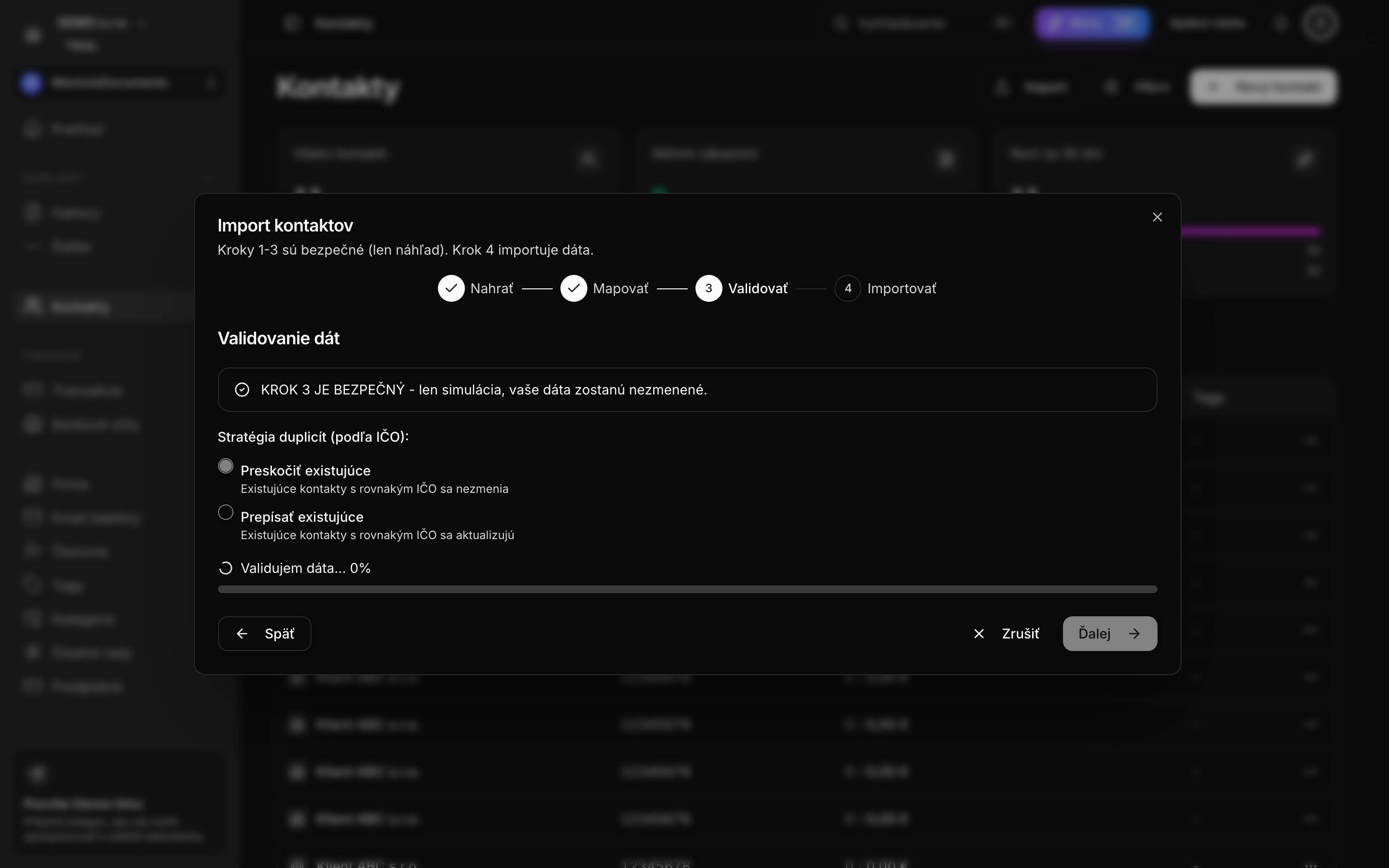 Krok 4 wizardu - potvrdenie pred spustením importu, vyznačené tlačidlo Spustiť import