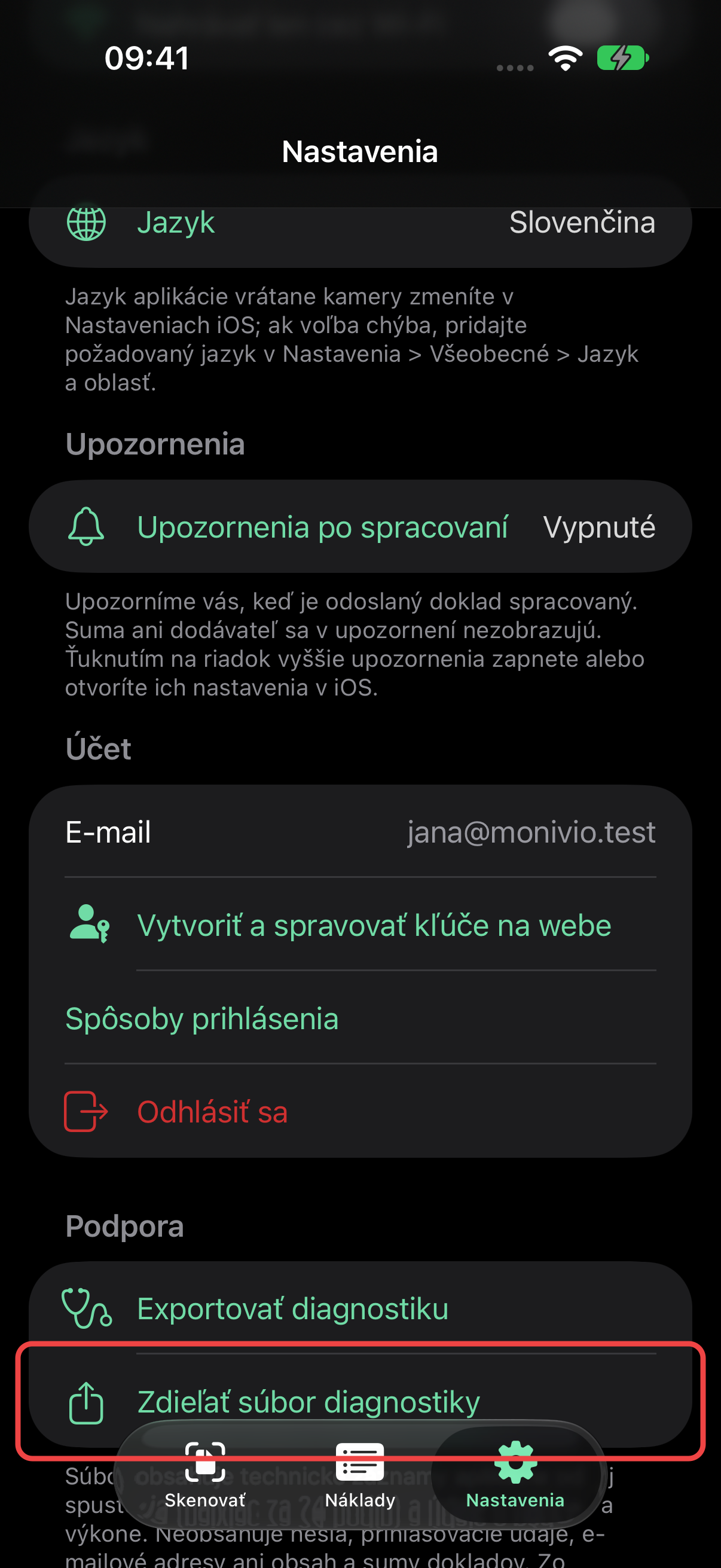 Systémové zdieľanie pripraveného diagnostického súboru