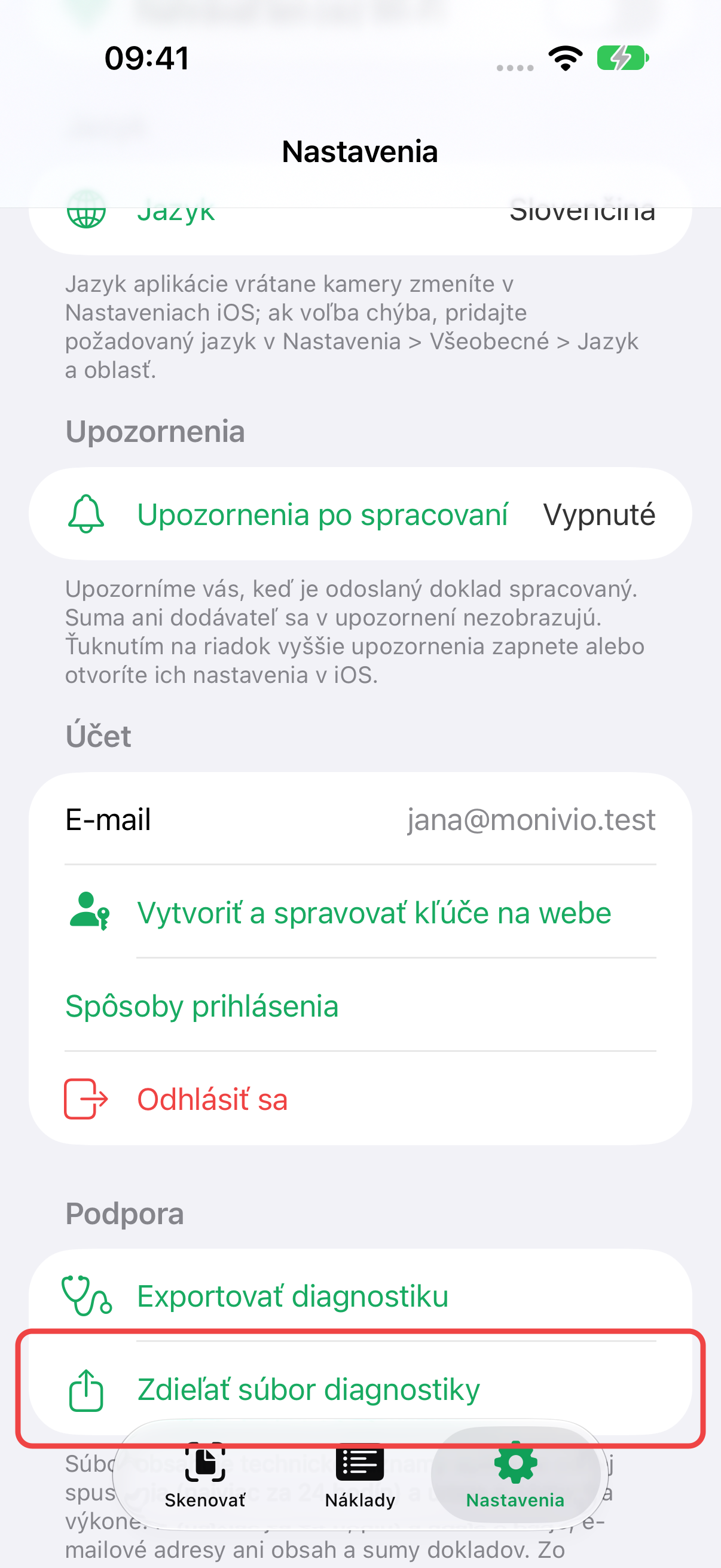 Systémové zdieľanie pripraveného diagnostického súboru