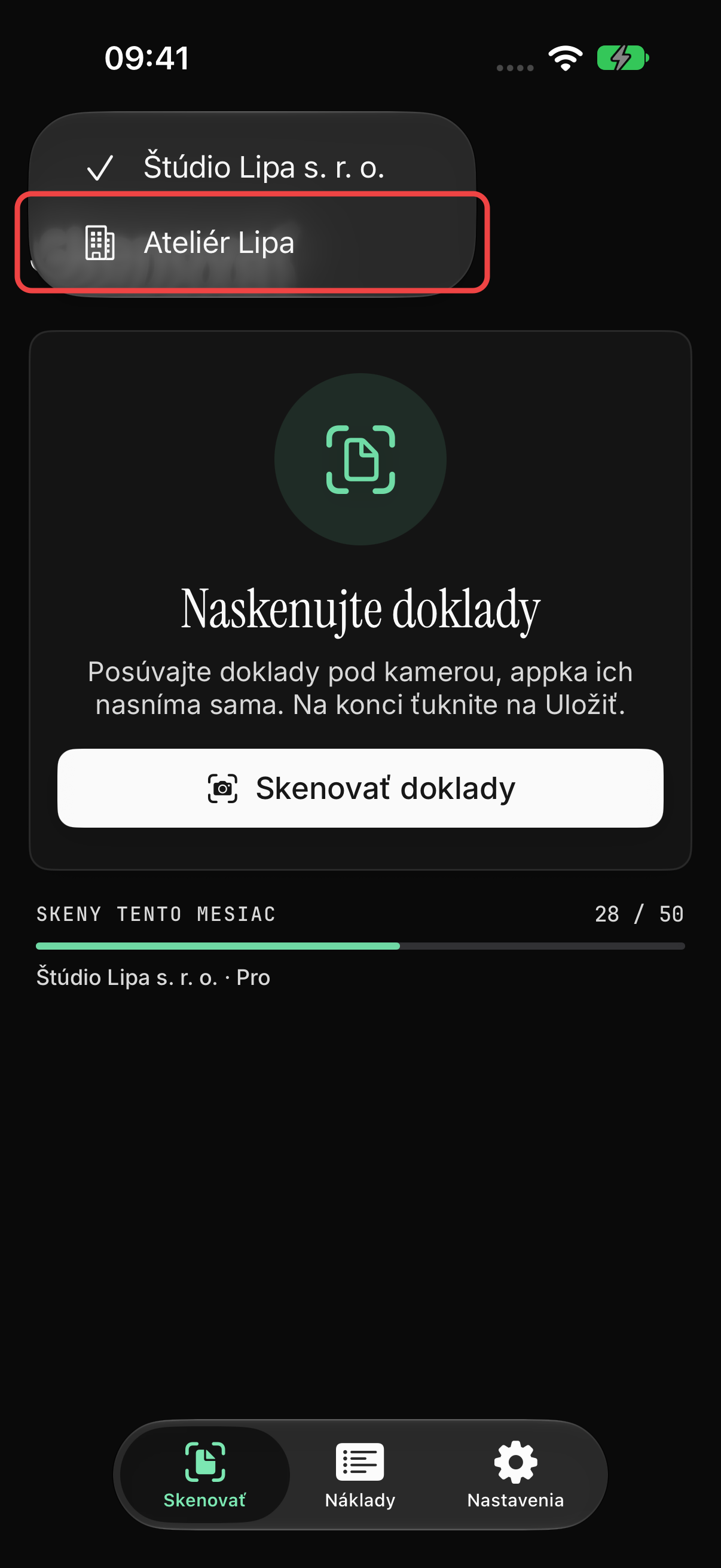 Menu firemného kontextu so Štúdio Lipa a Ateliér Lipa