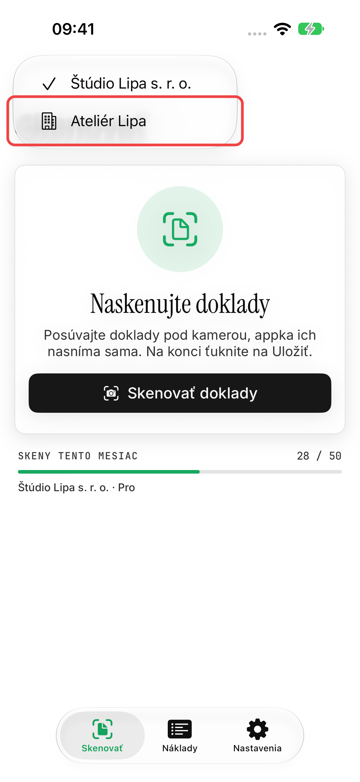 Menu firemného kontextu so Štúdio Lipa a Ateliér Lipa