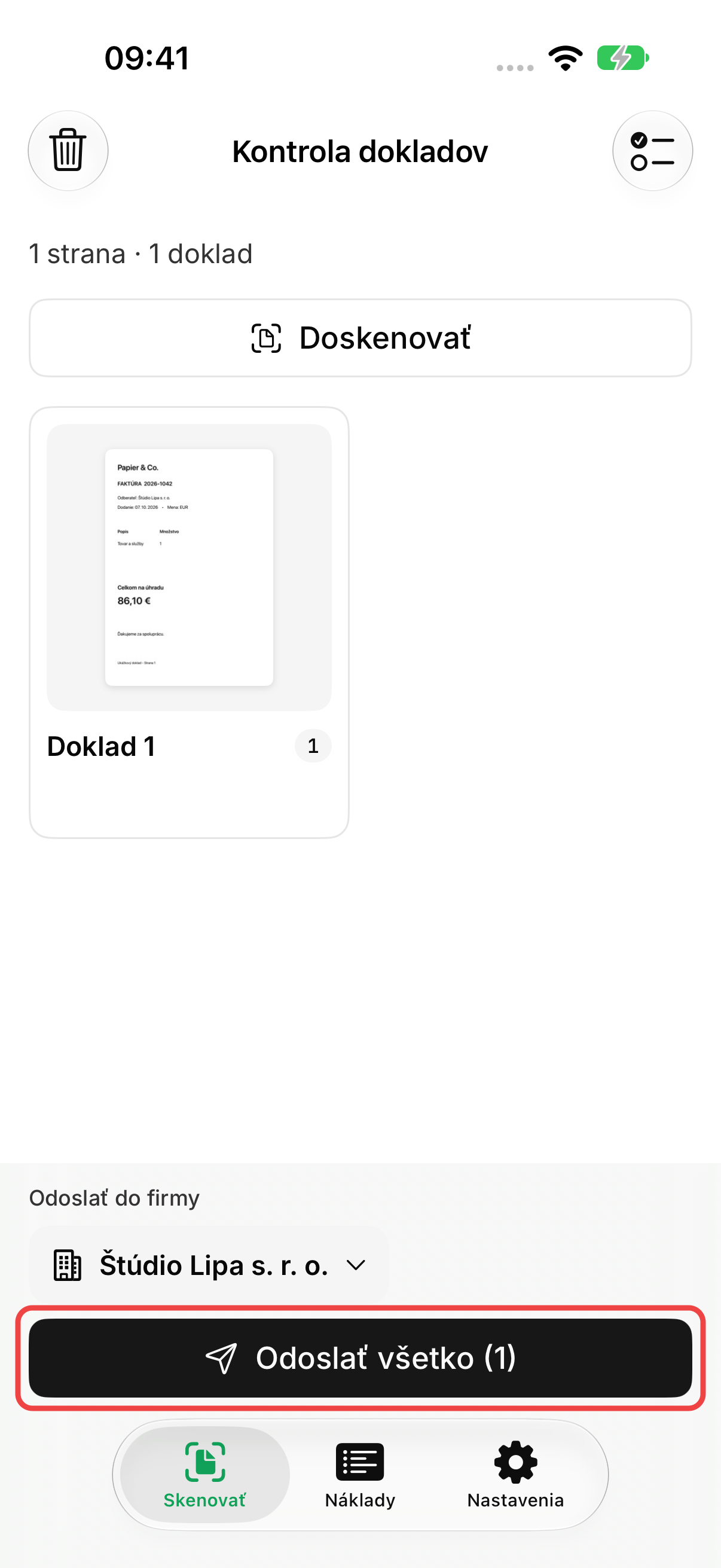 Kontrola syntetickej faktúry Papier & Co. pred odoslaním