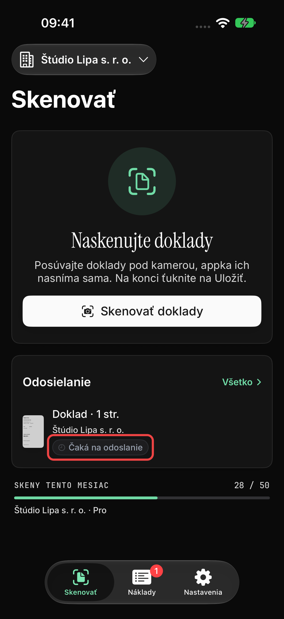 Pôvodný doklad pripravený na prenos po vypnutí Wi-Fi obmedzenia