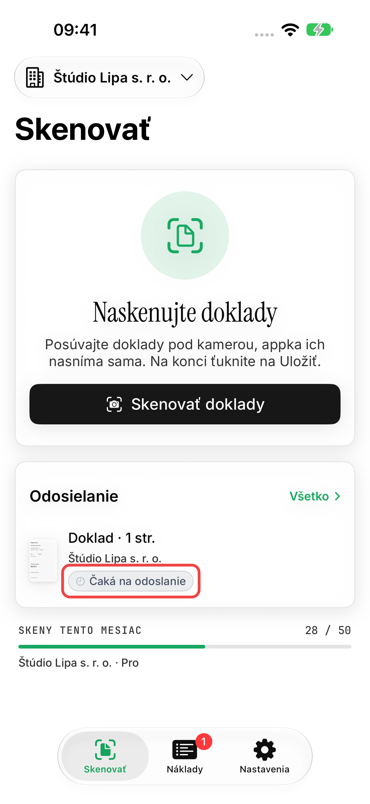 Pôvodný doklad pripravený na prenos po vypnutí Wi-Fi obmedzenia