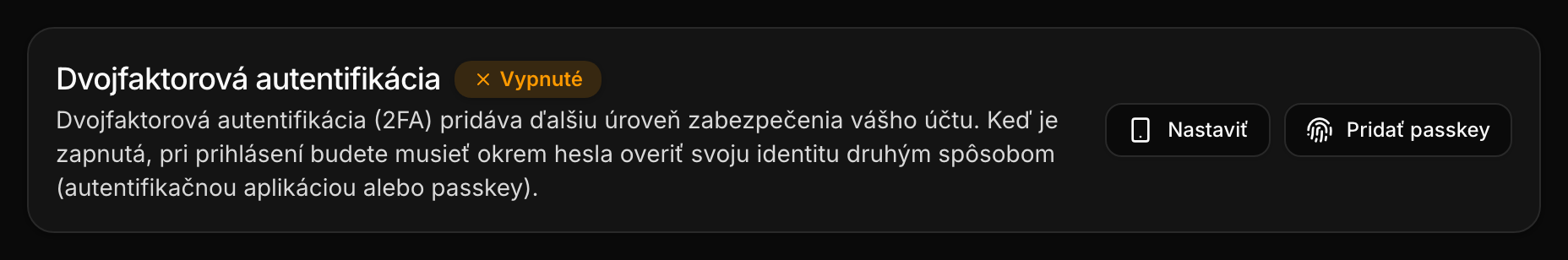 Sekcia 2FA v profile