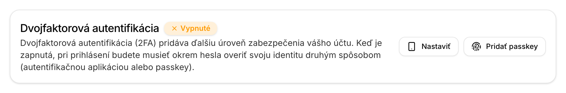 Sekcia 2FA v profile