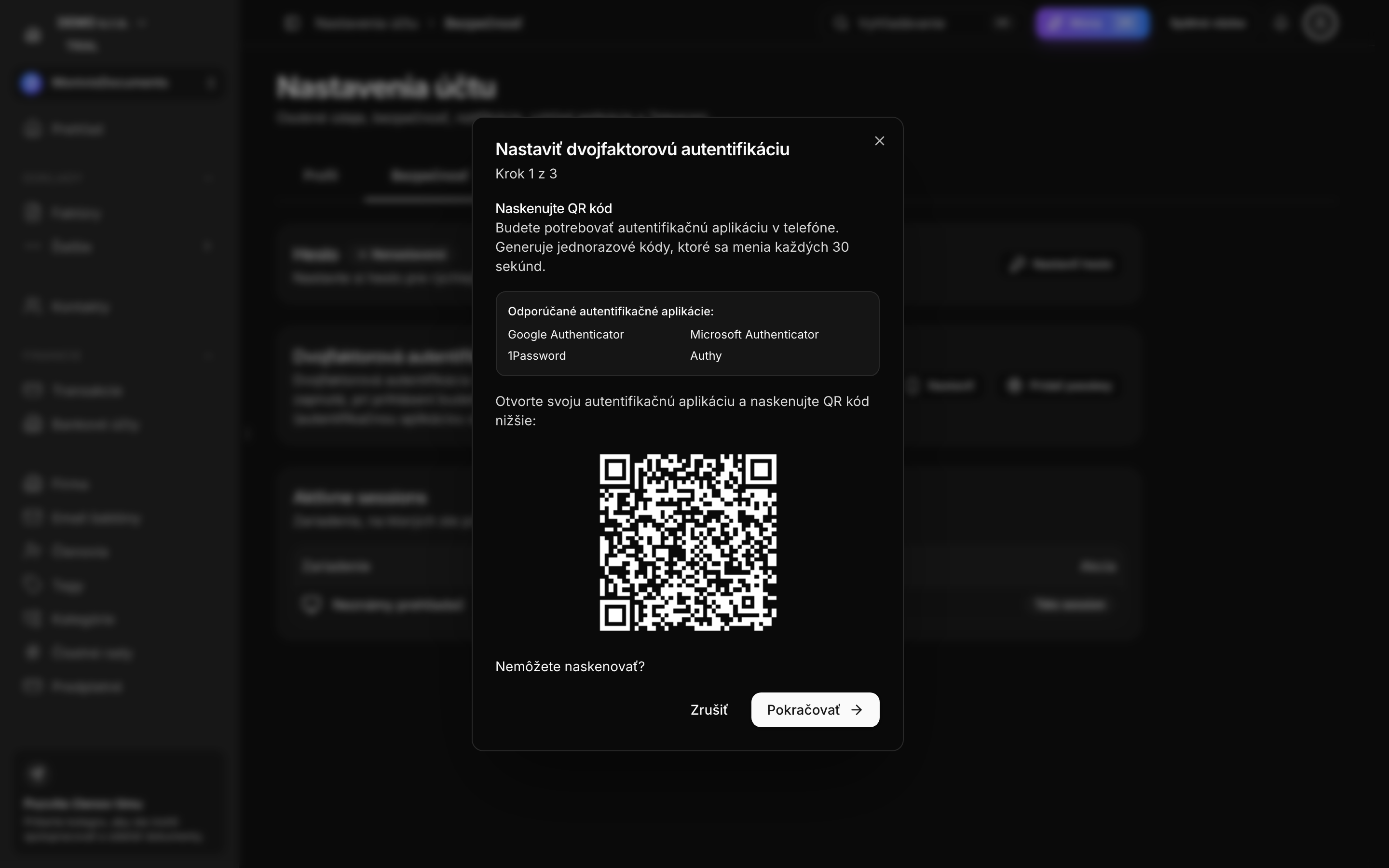 QR kód pre nastavenie 2FA