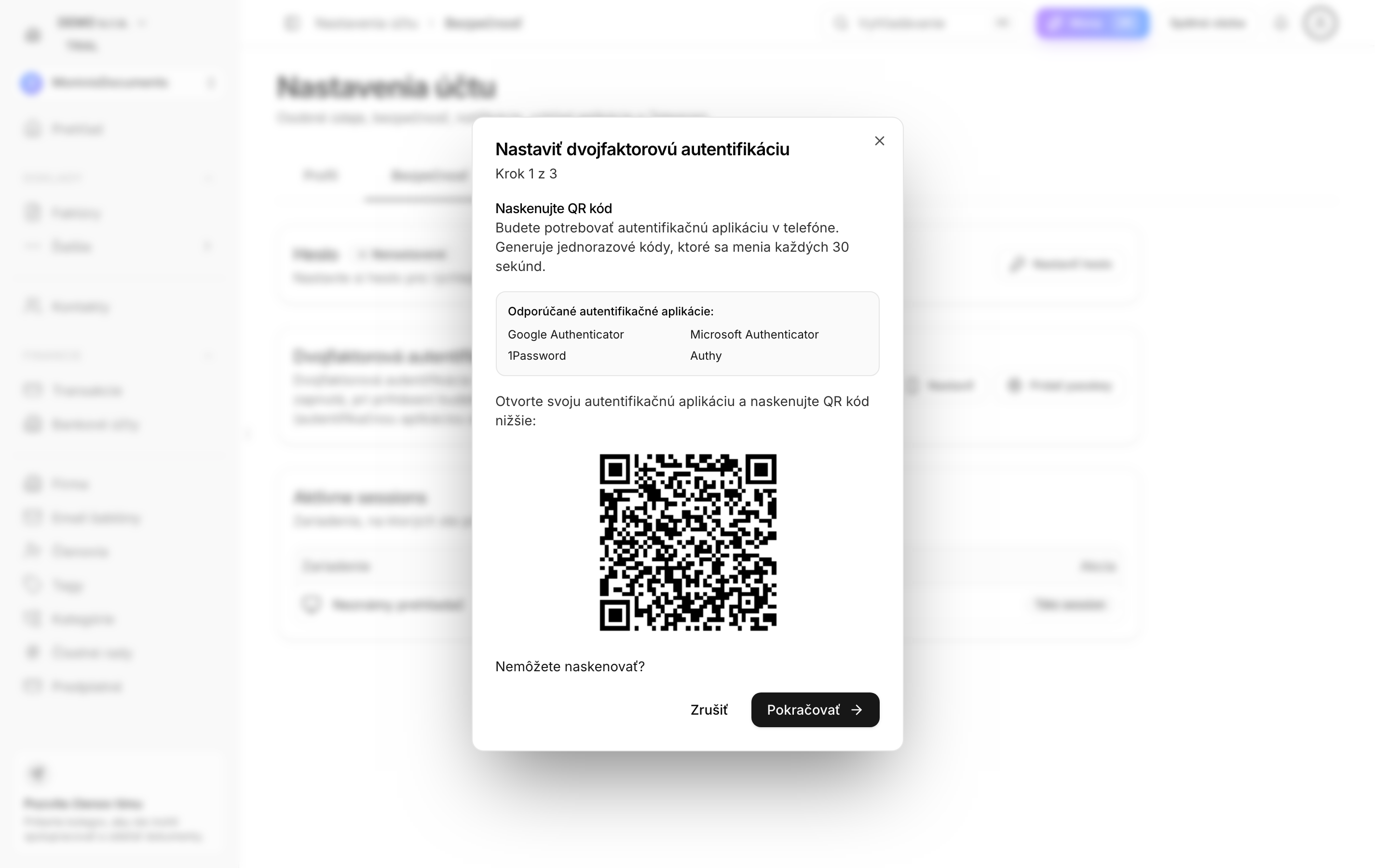 QR kód pre nastavenie 2FA