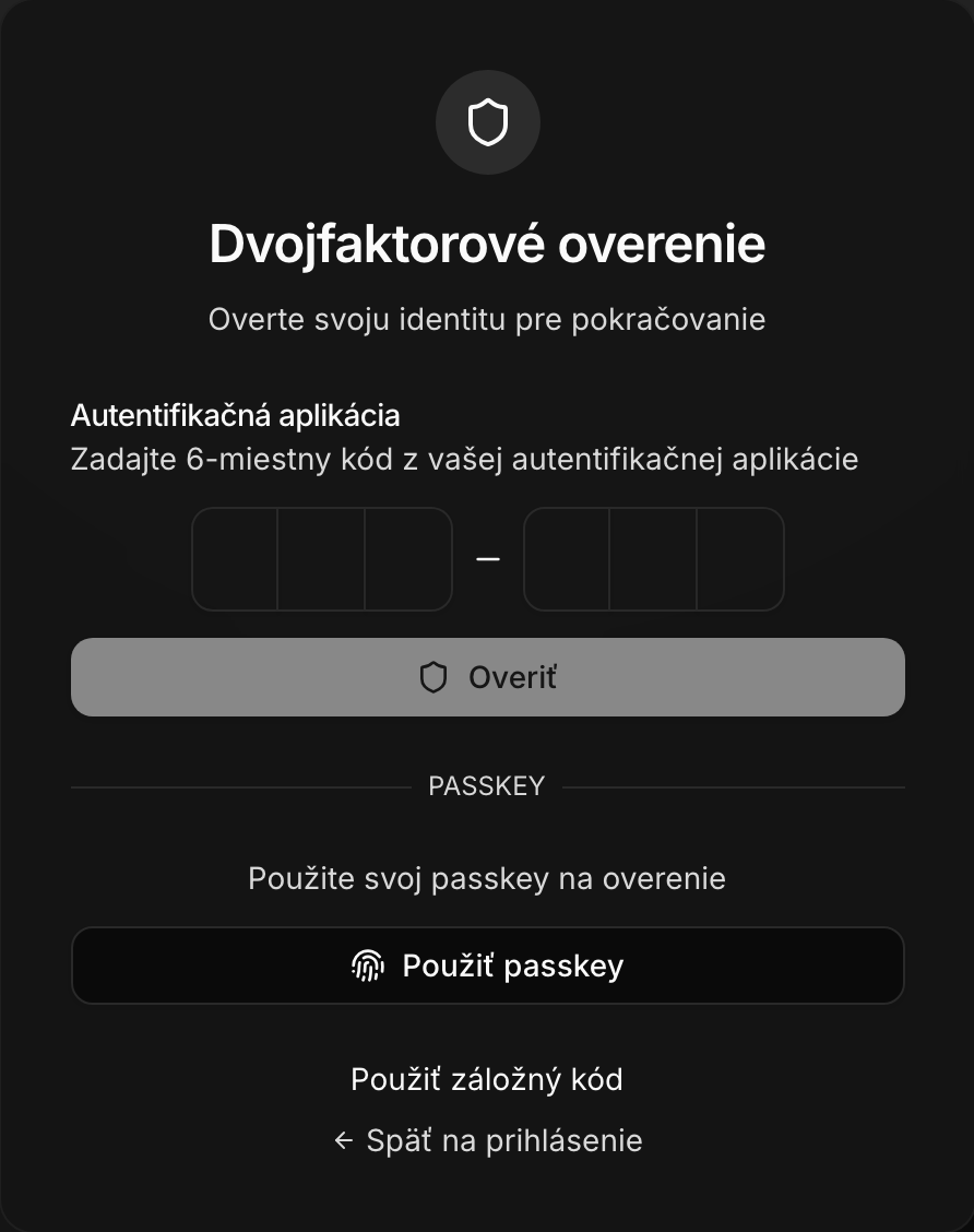 Prihlasovacia stránka s 2FA