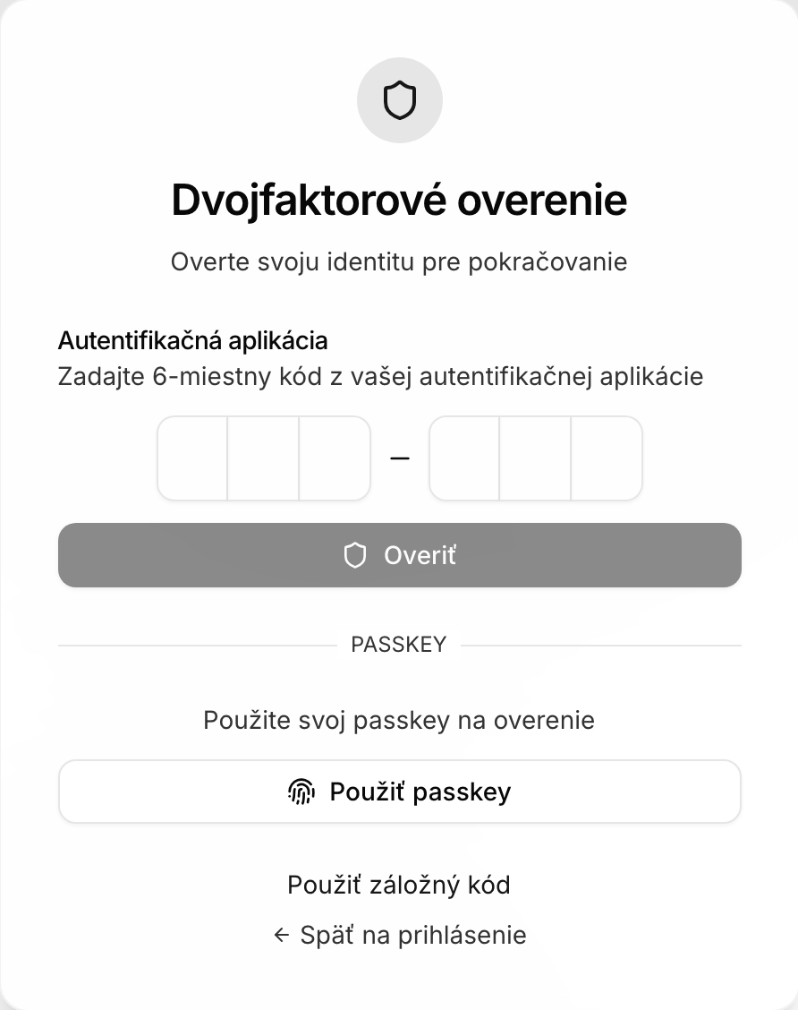 Prihlasovacia stránka s 2FA