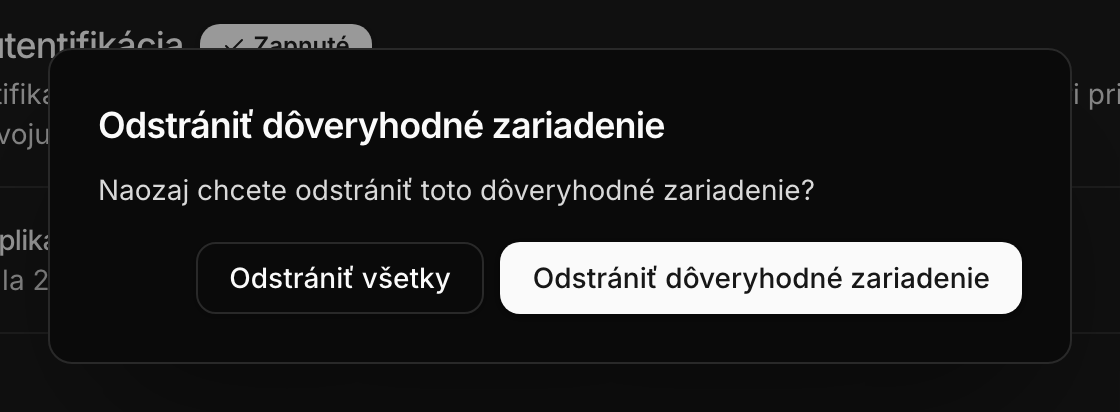 Potvrdenie odstránenia dôveryhodného zariadenia