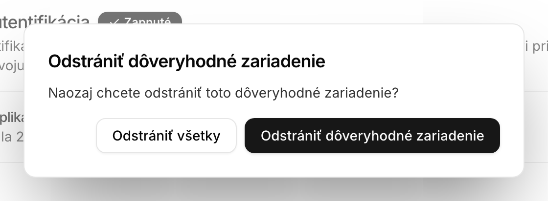 Potvrdenie odstránenia dôveryhodného zariadenia