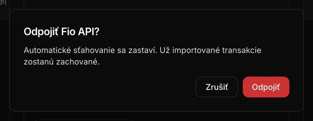 Potvrdenie odpojenia Fio API