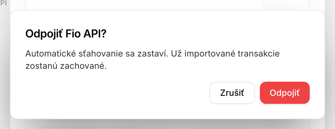 Potvrdenie odpojenia Fio API