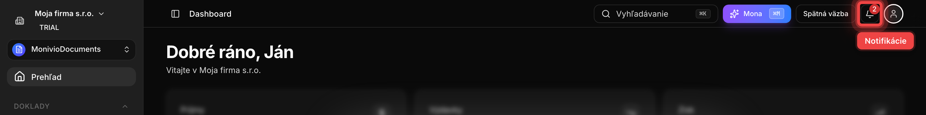 Zvonček s počtom neprečítaných notifikácií