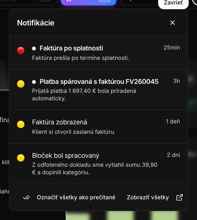Rozbalené notifikácie so zoznamom upozornení