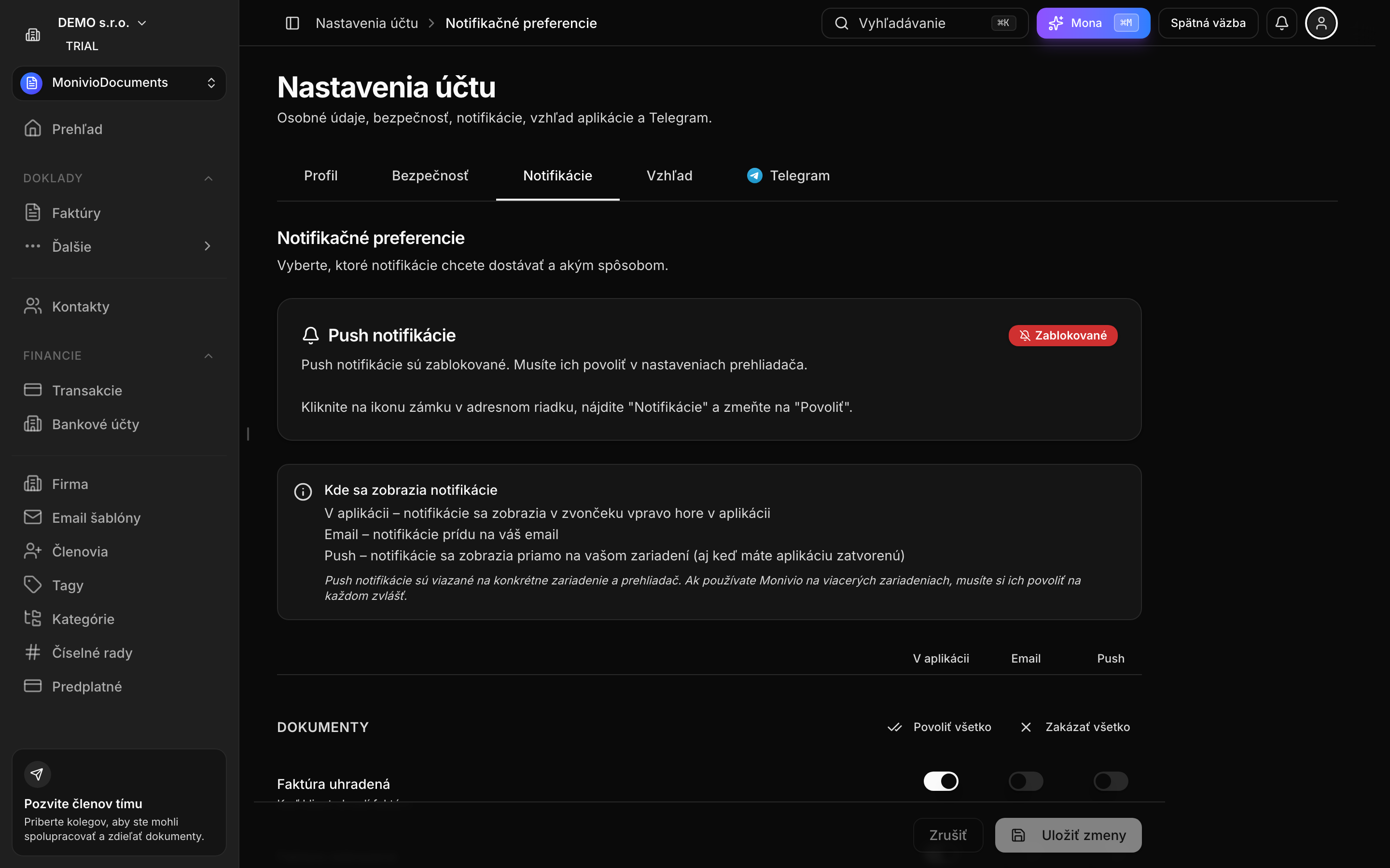 Osobné notifikácie - nastavenia