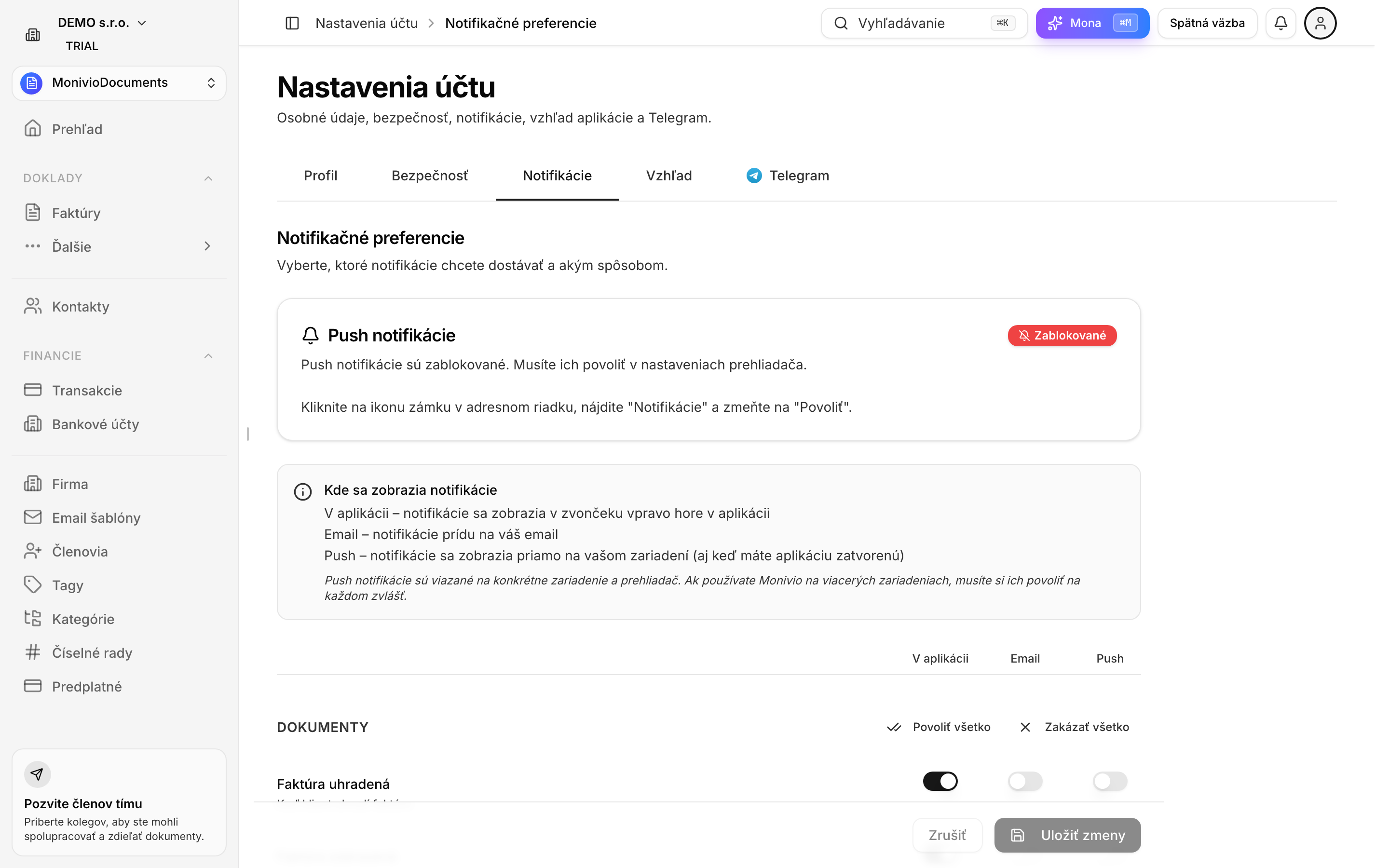 Osobné notifikácie - nastavenia