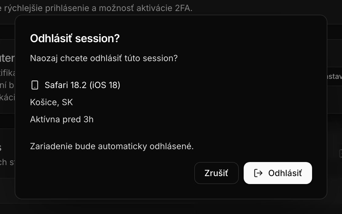 Potvrdenie odhlásenia jednej relácie