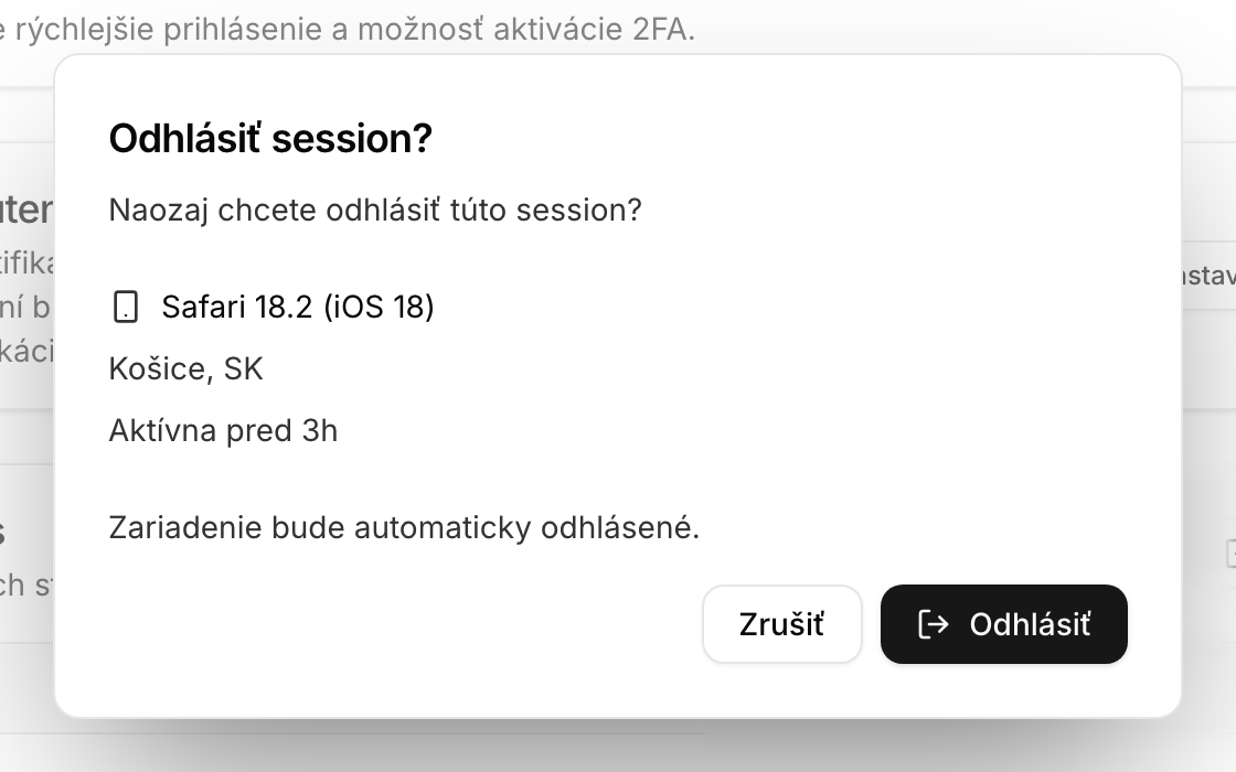 Potvrdenie odhlásenia jednej relácie