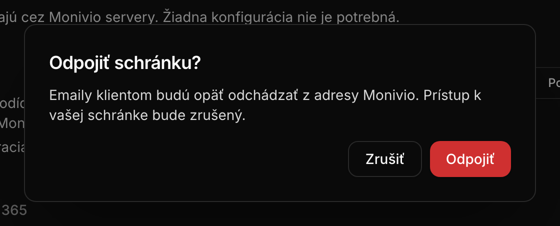 Potvrdzovací dialóg pred odpojením schránky