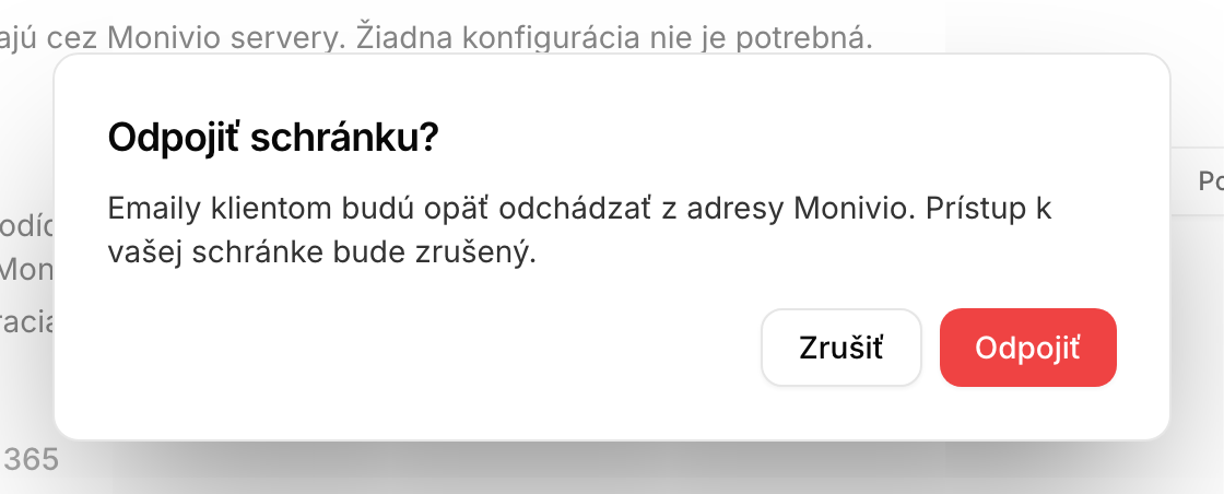 Potvrdzovací dialóg pred odpojením schránky