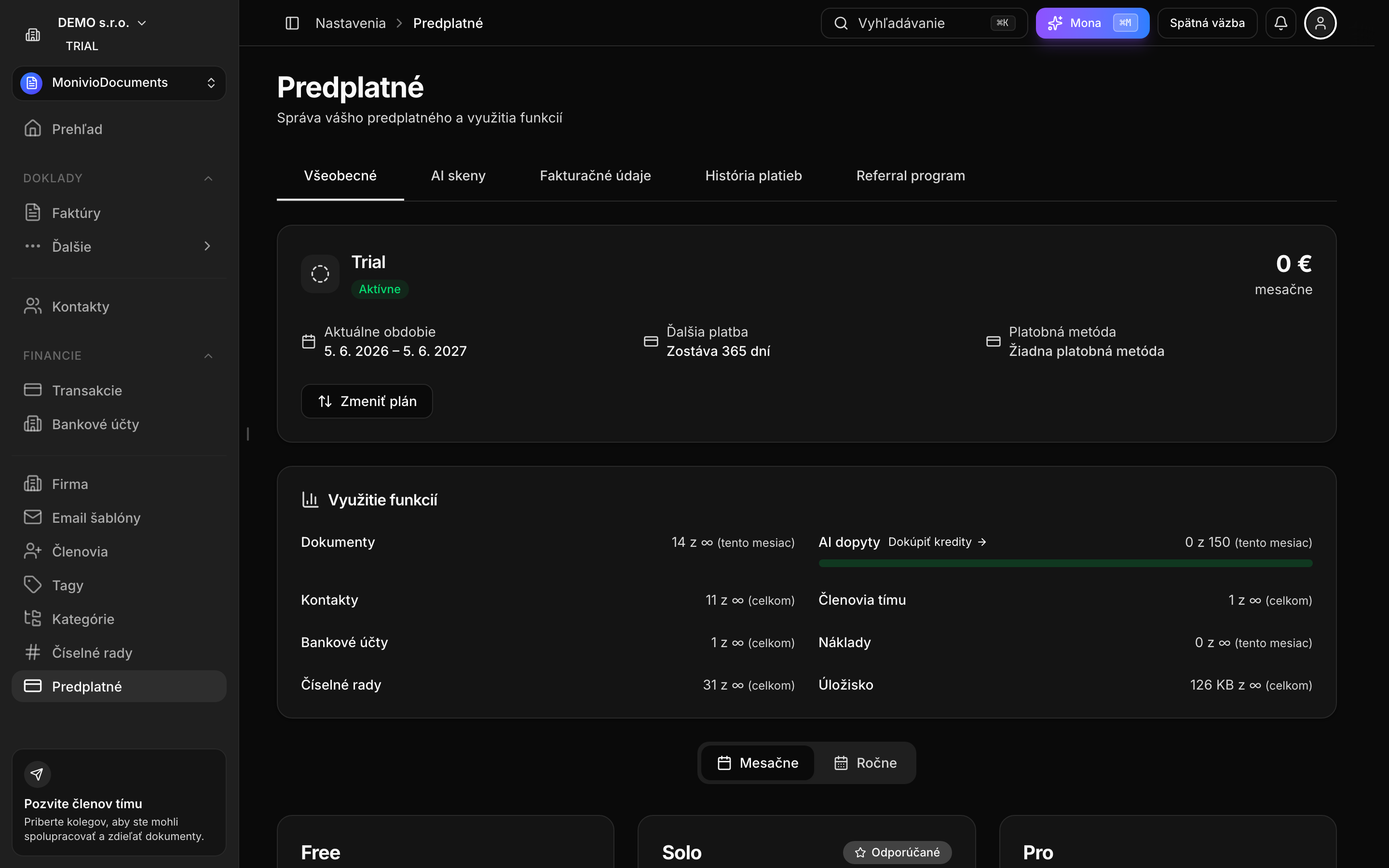 Sidebar so sekciou Predplatné