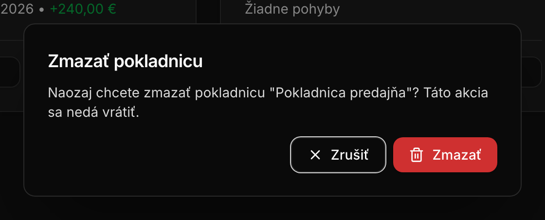 Potvrdenie zmazania pokladnice
