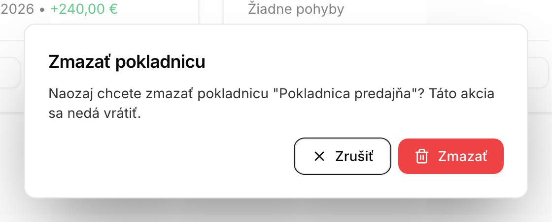 Potvrdenie zmazania pokladnice