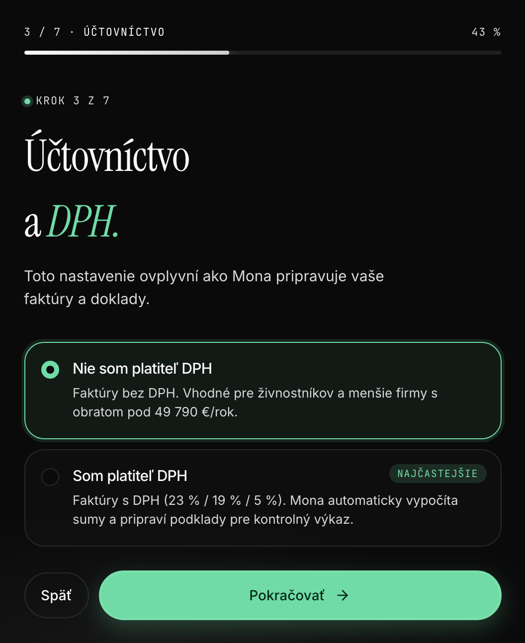 Krok DPH - výber či ste platca DPH
