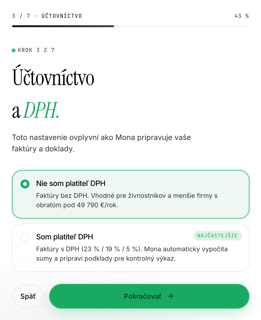 Krok DPH - výber či ste platca DPH