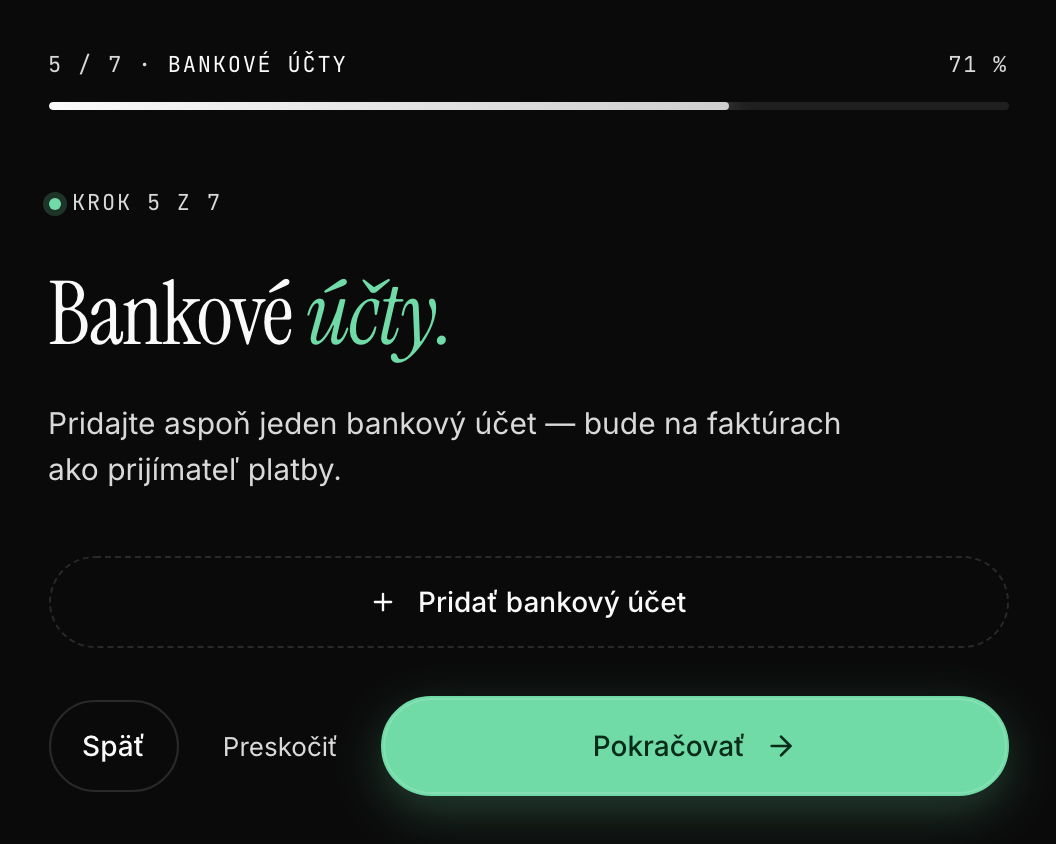 Krok 6 sprievodcu - pridanie bankových účtov
