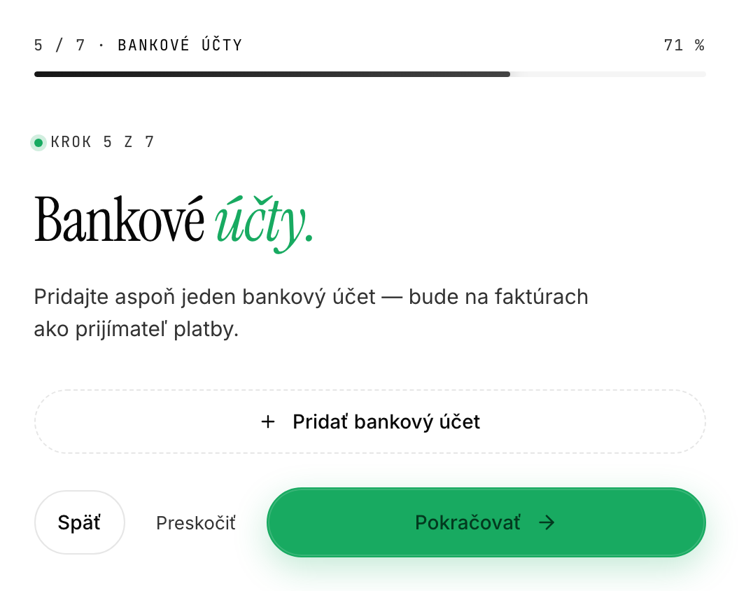 Krok 6 sprievodcu - pridanie bankových účtov